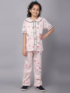 Ninos Dreams Girls FLoral Printed Pure Cotton Night Suit