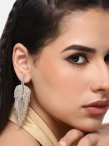 SOHI Silver-Plated Leaf Shaped Drop Earrings