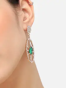 SOHI Gold-Plated Stone Studded Contemporary Drop Earrings