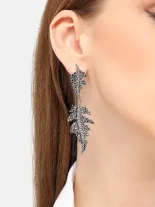 SOHI Silver-Plated Contemporary Drop Earrings