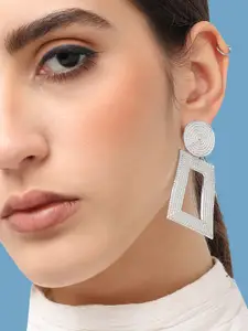 SOHI Silver-Plated Geometric Drop Earrings