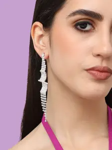 SOHI Silver-Toned Contemporary Drop Earrings