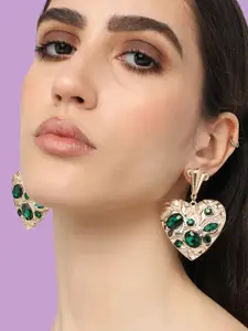 SOHI Gold-Plated Heart Shaped Contemporary Drop Earrings