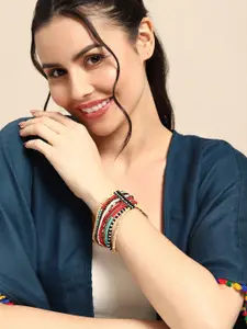 Sangria Women Artificial Beads Studded Multistrand Elasticated Bracelet