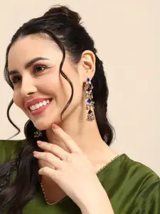 Sangria Enamelled Geometric Artificial Stones Drop Earrings With Minimal Antique Detail