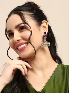 Sangria Oxidised Artificial Stone & Beaded Contemporary Jhumkas