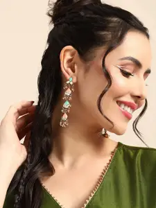 Sangria Enamelled Geometric Artificial Stones Drop Earrings With Minimal Antique Detail