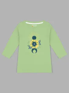 HELLCAT Girls Floral Printed Three-Quarter Sleeves Cotton T-shirt