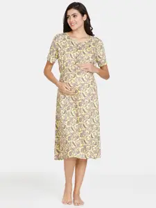 Coucou by Zivame Ethnic Motifs Printed Pure Cotton Maternity Nightdress