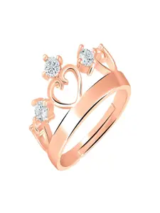 Mahi Rose Gold-Plated Crystal Studded Adjsutable Finger Ring