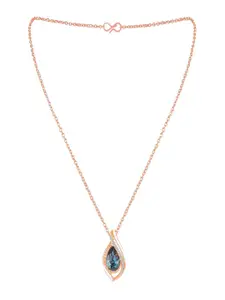 Mahi Rose Gold-Plated & Stones Studded Pendant With Chain