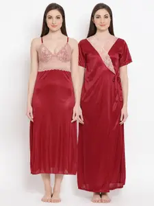 Clovia Women Red Nightdress With Robe NS0850P09O