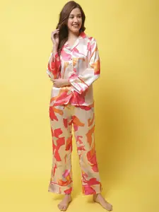 Claura Abstract Printed Satin Night Suit