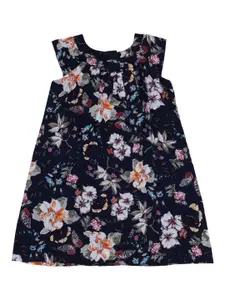 Doodle Girls Floral Printed Pleated Satin A-Line Dress