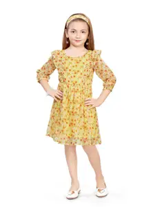 Doodle Girls Floral Printed Georgette Dress With Hairband
