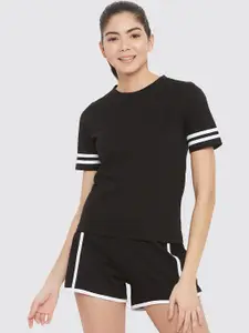 CHILL WINSTON Women Pure Cotton T-shirt & Shorts Co-Ords Set