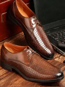 MUTAQINOTI Men Woven Design Leather Formal Derbys