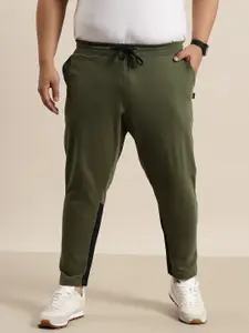 Sztori Plus Size Men Colourblocked Detail Mid-Rise Pure Cotton Regular Fit Joggers