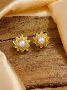 Estele Rhodium Plated Floral Studs Earrings