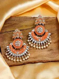 Estele Rhodium-Plated Leaf Shaped Drop Earrings