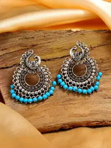 Estele Rhodium-Plated Peacock Shaped Chandbalis Earrings