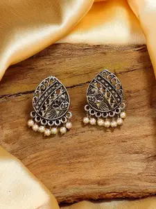 Estele Rhodium-Plated Oxidised Studs Earrings