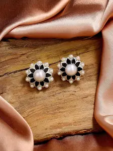 Estele Rhodium-Plated Floral Studs Earrings