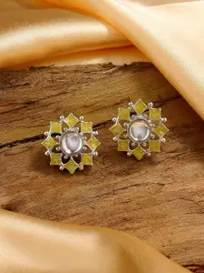 Estele Rhodium-Plated Floral Studs Earrings