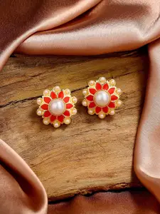 Estele Gold Plated Floral Studs Earrings