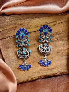Estele Rhodium Plated Peacock Shaped Drop Earrings