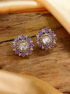 Estele Rhodium - Plated Floral Studs Earrings