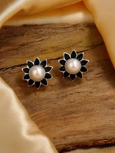 Estele Rhodium Plated Floral Studs Earrings