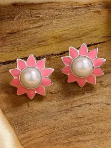 Estele Rhodium-Plated Floral Studs Earrings