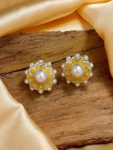 Estele Rhodium-Plated Floral Studs Earrings