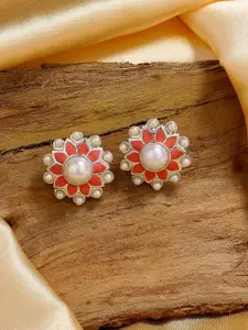 Estele Rhodium-Plated Floral Studs Earrings
