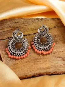 Estele Rhodium-Plated Peacock Shaped Drop Earrings