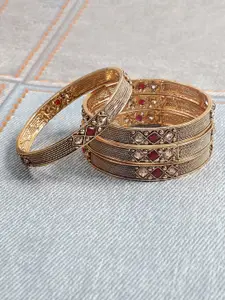 STEORRA JEWELS Set Of 4 Gold-Plated Stone-Studded Bangles