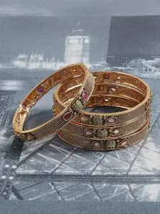 STEORRA JEWELS Set Of 4 Gold-Plated & Stone-Studded Bangles