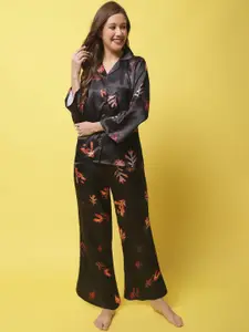 Claura Floral Printed Satin Night Suit