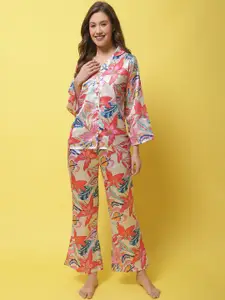 Claura Floral Printed Satin Night Suit