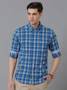 Double Two Button-Down Collar Slim Fit Tartan Checked Cotton Casual Shirt