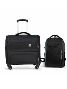 SWISS MILITARY Set Of 2 Textured Soft-Sided Small Trolley Overnighter & Laptop Backpack