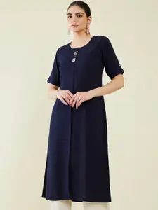 Soch Round Neck Roll-Up Sleeves A-Line Kurta