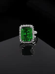 Estele Rhodium-Plated CZ-Studded Adjustable Finger Ring