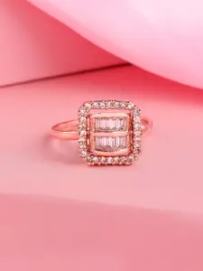 Estele Rose Gold-Plated CZ-Studded Adjustable Finger Ring