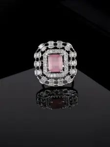 Estele Rhodium-Plated CZ-Studded Adjustable Finger Ring