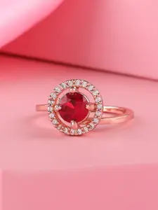 Estele Rose Gold-Plated CZ-Studded Adjustable Finger Ring