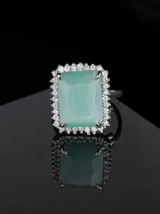 Estele Rhodium-Plated CZ-Studded Adjustable Finger Ring