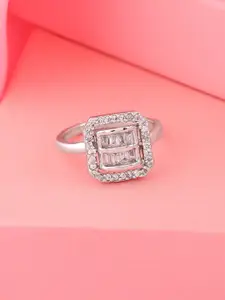 Estele Rhodium-Plated CZ-Studded Adjustable Finger Ring