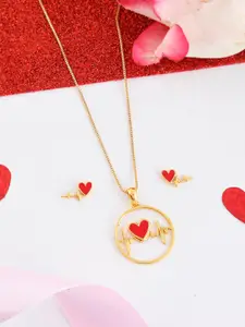 Voylla Gold-Plated Heartbeats Pendant Jewellery Set